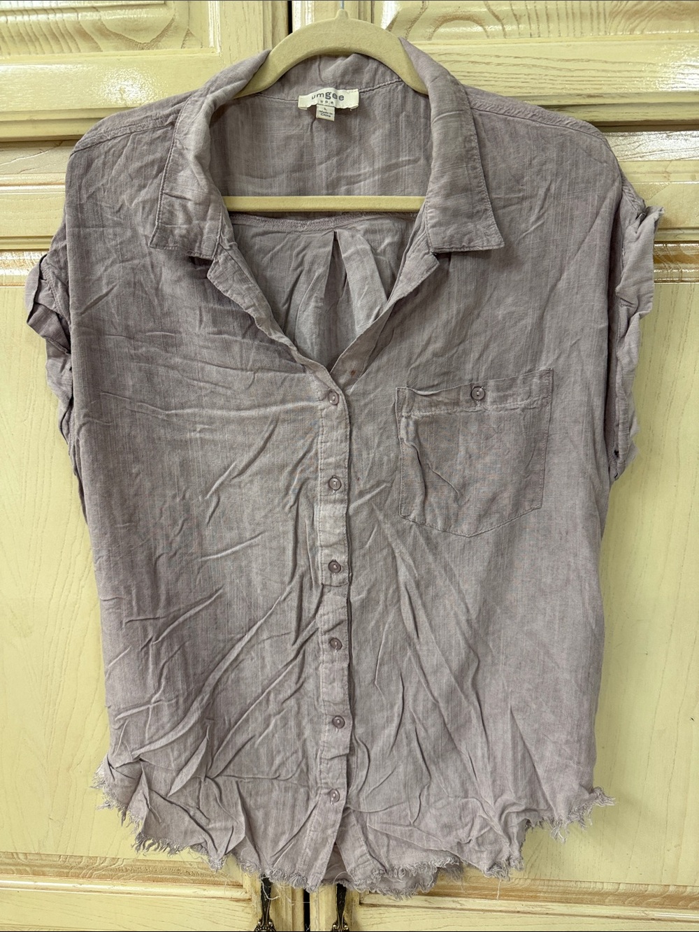 Umgee Mauve Button-Front Short Sleeve Blouse